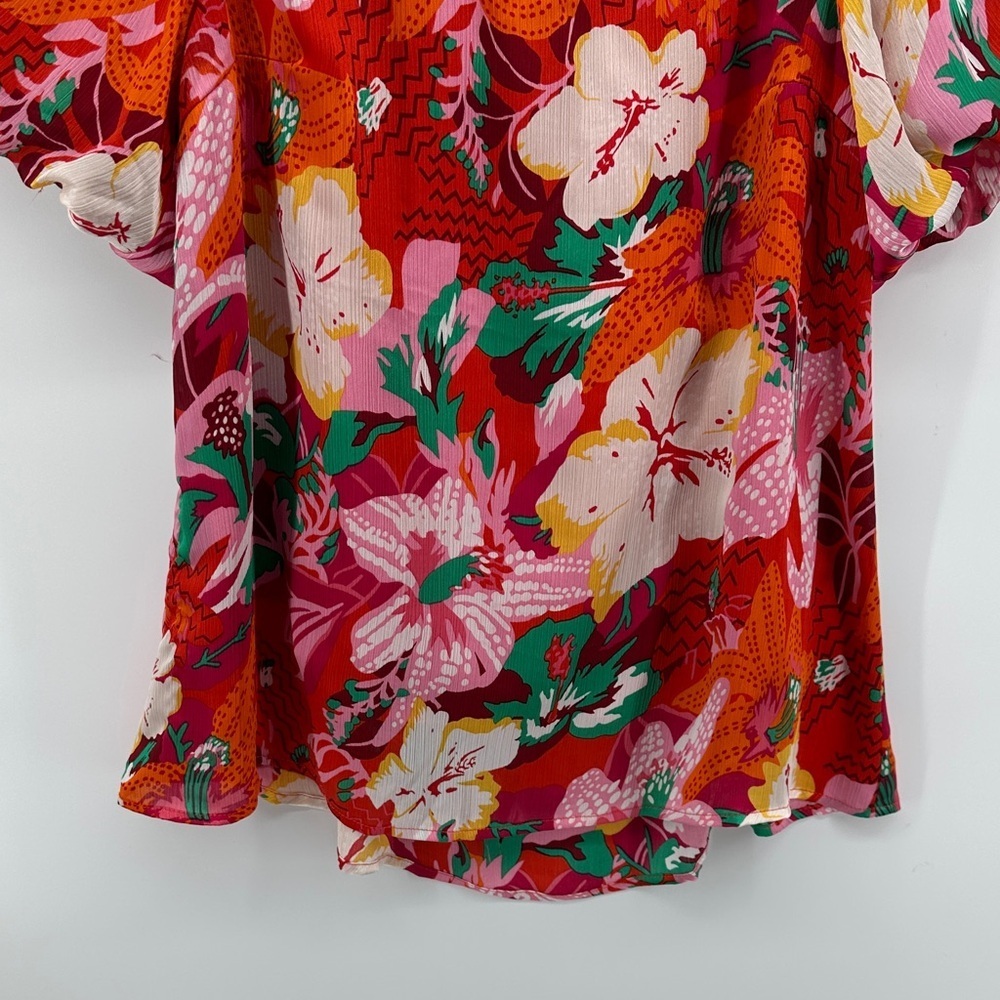 Hudson Gray Cottagecore Maximalism Boho Tropical Resort Floral Red/Pink Top SzM - Picture 5 of 13
